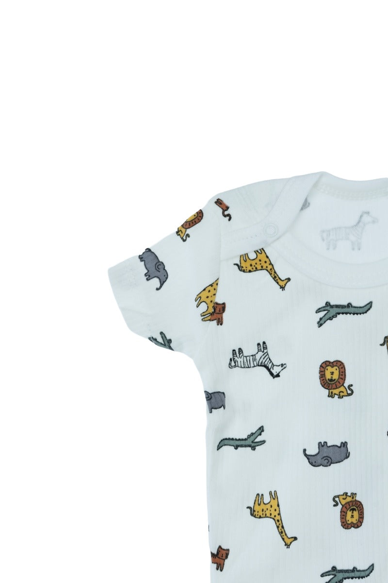 Oppland Erkek Bebek Zıbın Badi Yarım Kollu  %100 Pamuk Kumaş Baskılı Çıtçıtlı Yeni Doğan